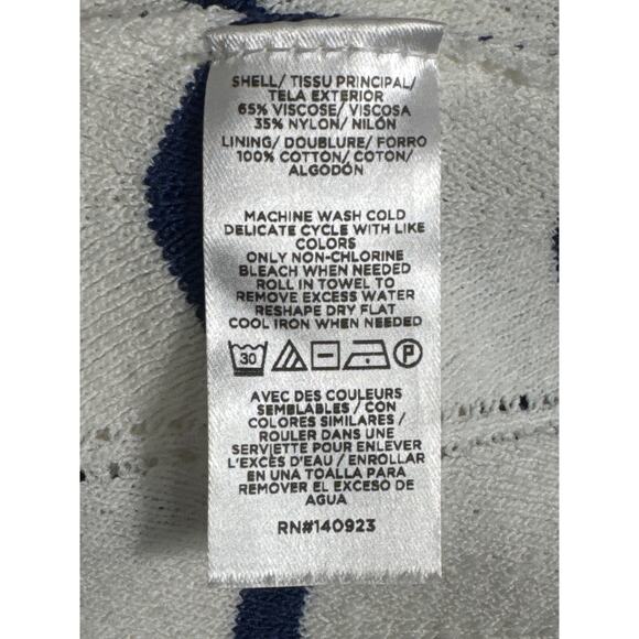 LOFT Chevron Open Stitch Pointelle Knit Sleeveless Maxi Dress White Navy Size M - Picture 6 of 9